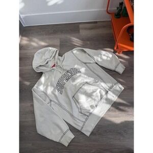 White Supreme Hoodie with Black Stitching, Men's Size, Very Good Condition